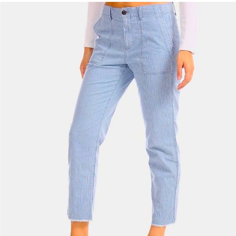 GAP High Rise Straight Khaki Indigo Stripe Ankle Pants Size 12